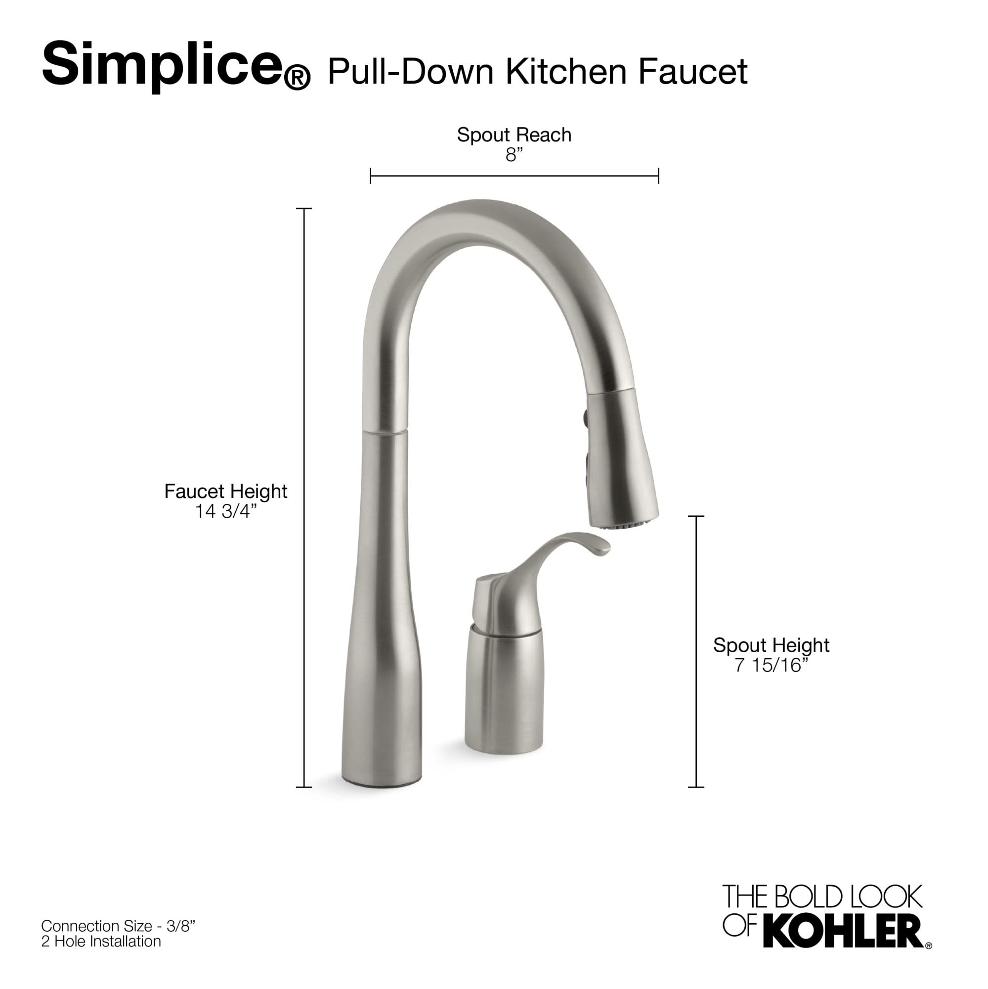 klonoss  KOHLER 649-VS Simplice Pull-Down Bar Sink Faucet, Prep Sink Faucet